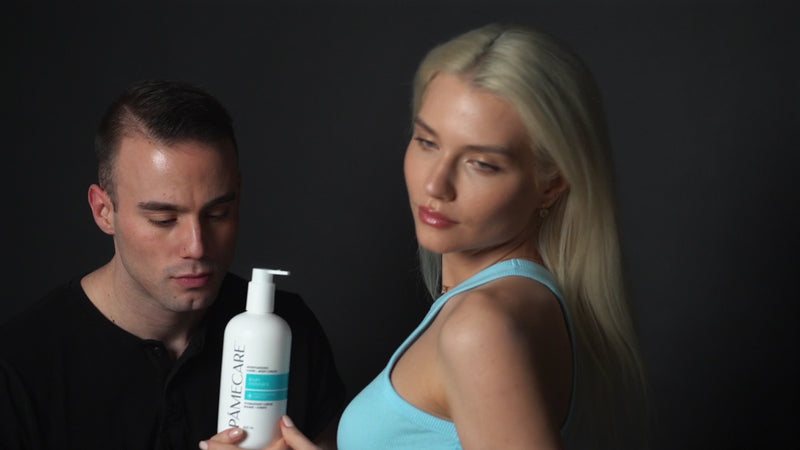 Different scenes of models using Pámecare products in a provocative way